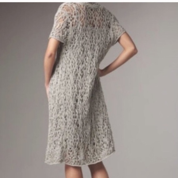 Eileen Fisher Luster Long Open Crochet Linen Blend Cardigan Vapor Grey small - Picture 6 of 6